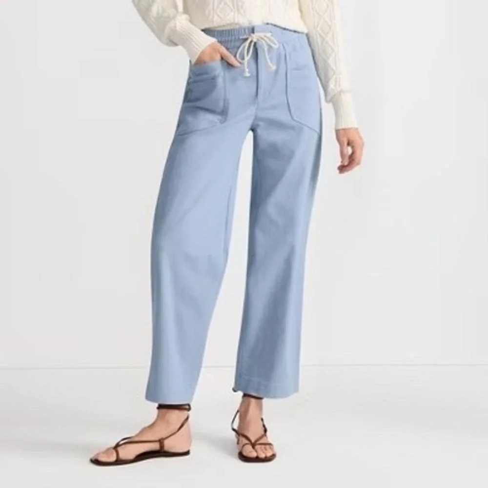 Lands' End Womens Light Blue Utility Drawstring Elastic Waist Patch Pocket Pants
